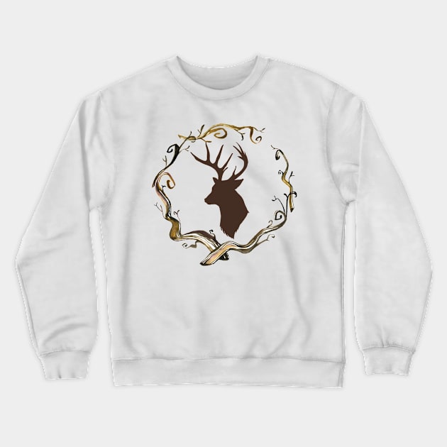 Stag Head Branch Wreath Crewneck Sweatshirt by chrissyloo